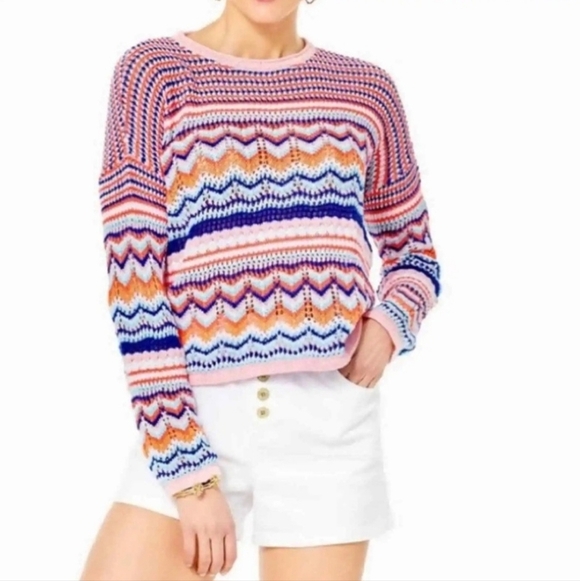 Lilly Pulitzer Samora Multicolor Chevron Knit Sweater Size M - Picture 2 of 13